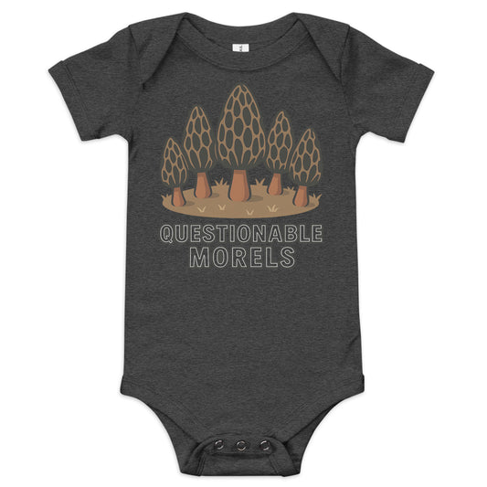 Questionable baby onesie dark grey heather