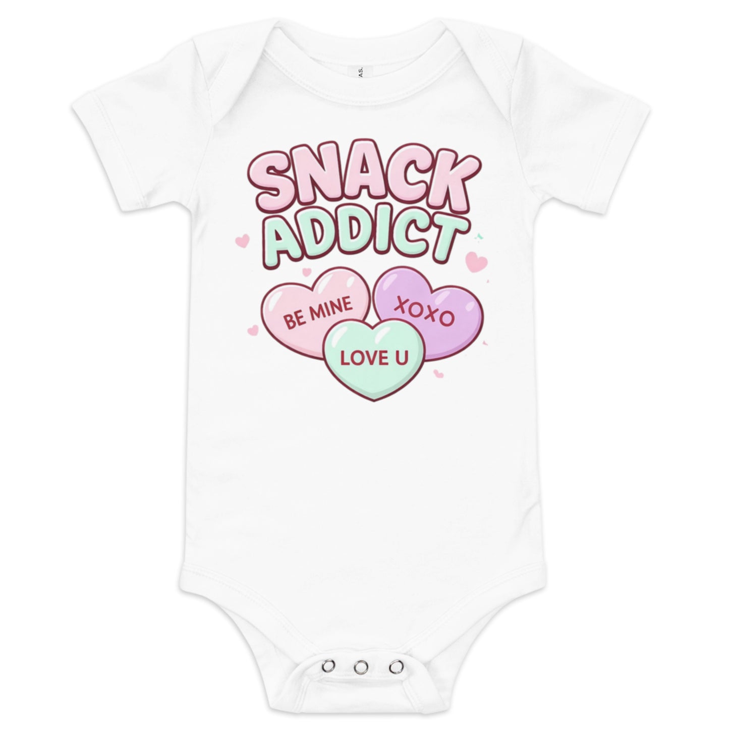 Valentine Snack Addict baby onesie white