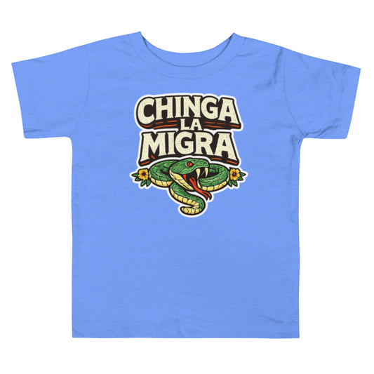 Chinga La Migra toddler tee heather columbia blue