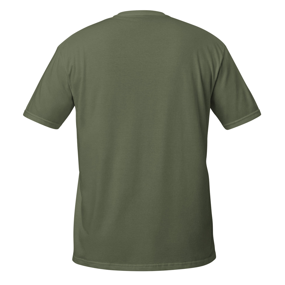 Spooky Scary unisex tee in military green, back view, unprinted
