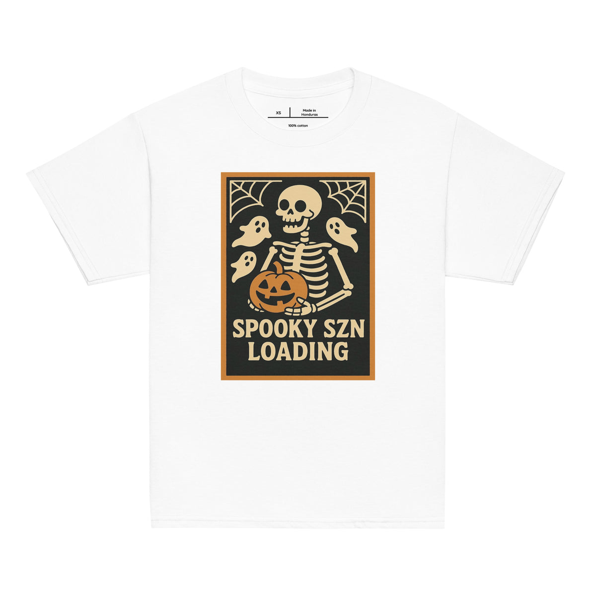 Spooky Szn Youth Tee in White, front view