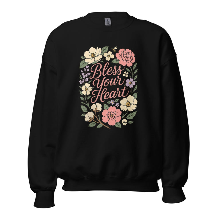 Bless Your Heart black unisex crewneck from the JHBH Chaos collection