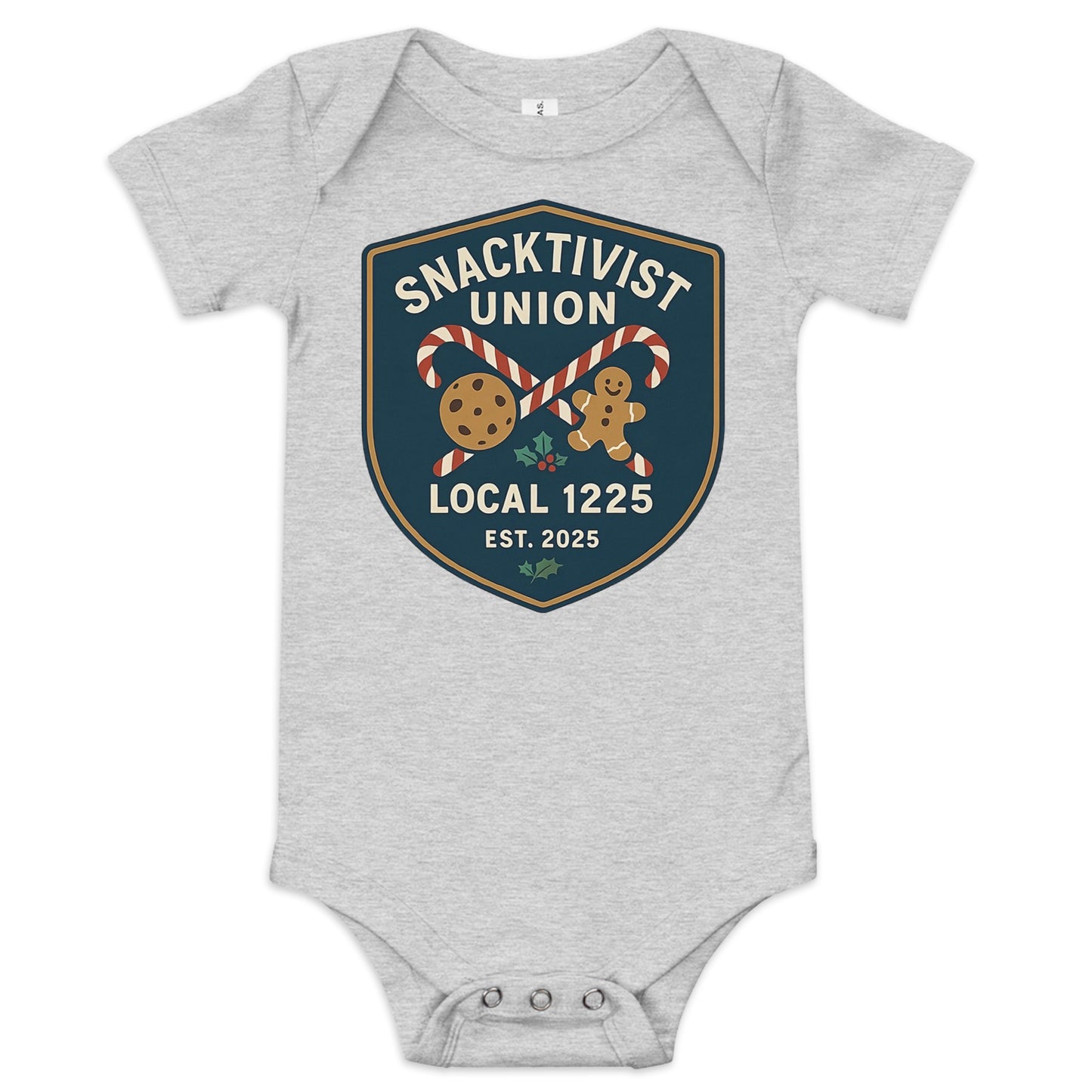 Snacktivist baby onesie athletic heather