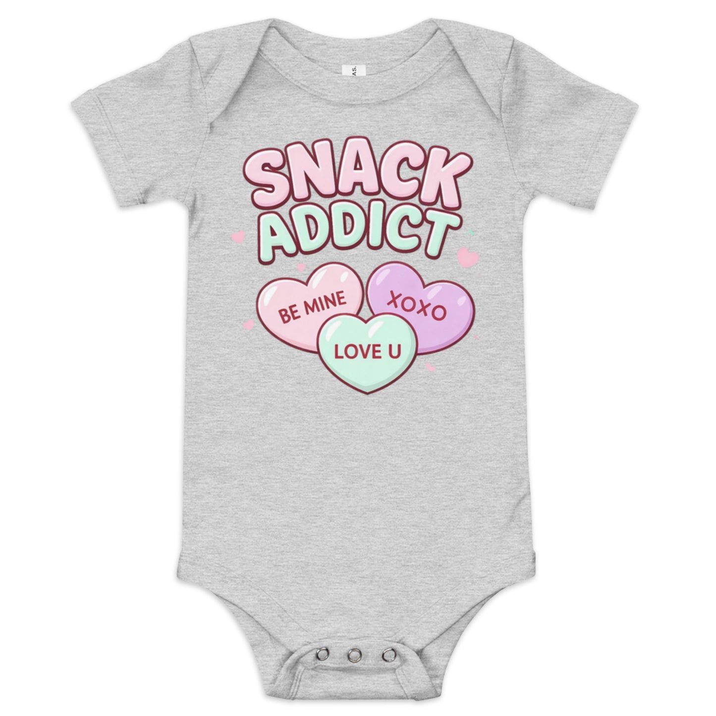 Valentine Snack Addict baby onesie athletic heather