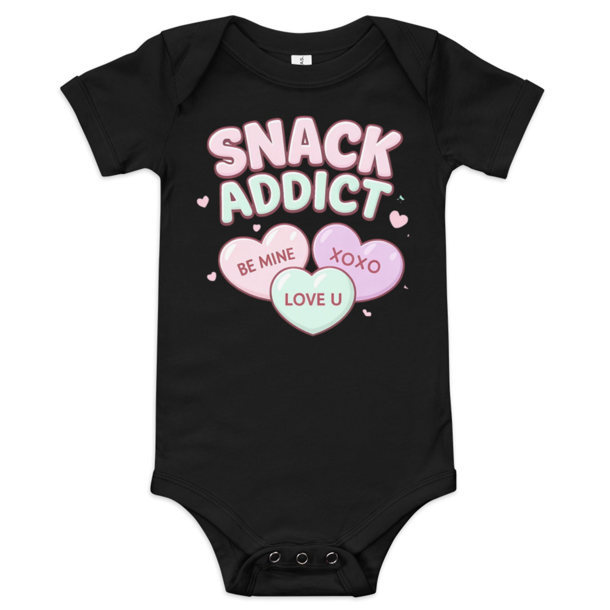 Valentine Snack Addict baby onesie black