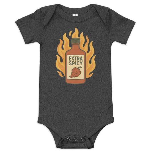 Extra Spicy baby onesie dark grey heather