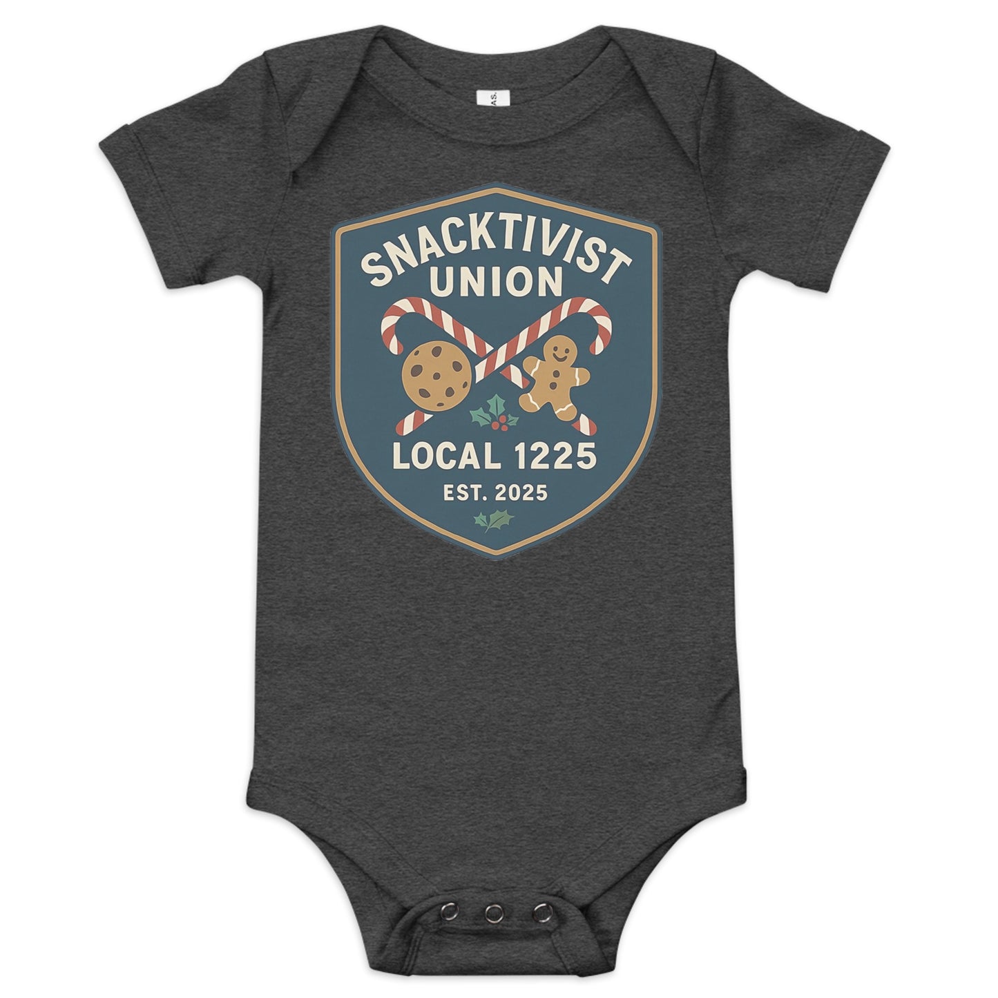 Snacktivist baby onesie dark grey heather