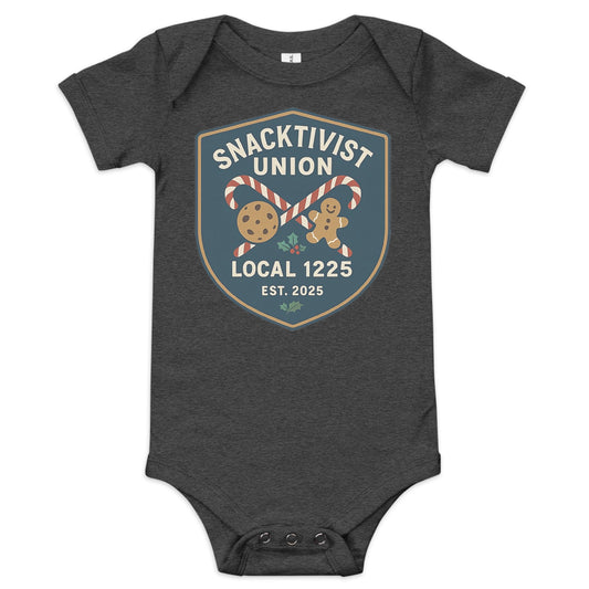 Snacktivist baby onesie dark grey heather
