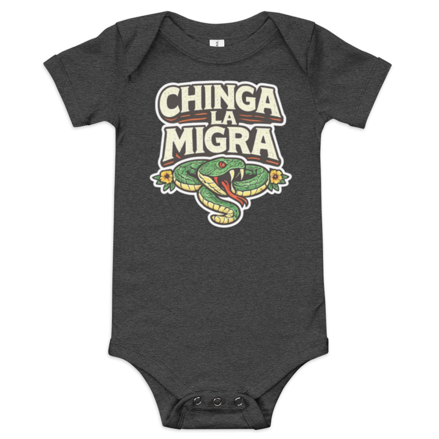 Chinga La Migra baby onesie dark grey heather