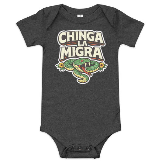 Chinga La Migra baby onesie dark grey heather