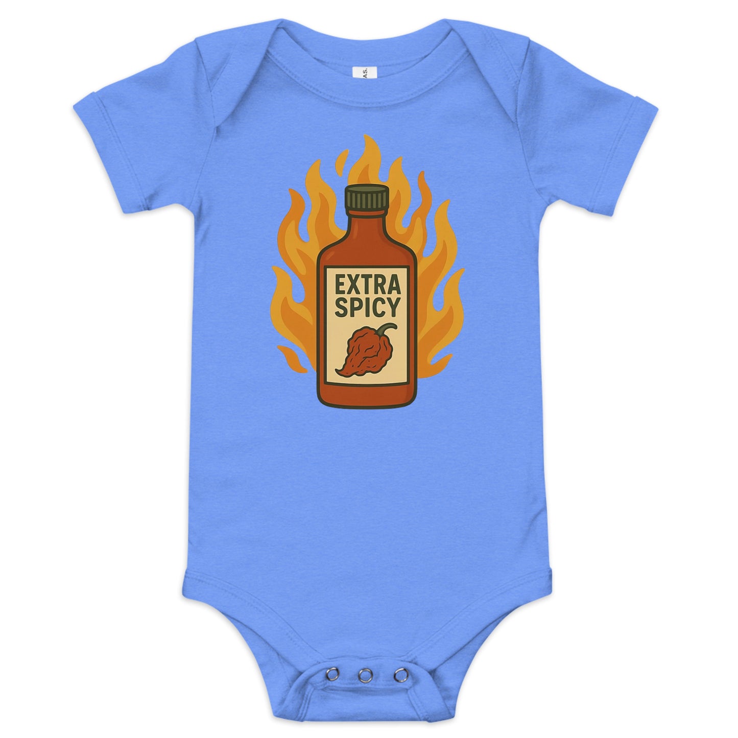 Extra Spicy baby onesie heather columbia blue
