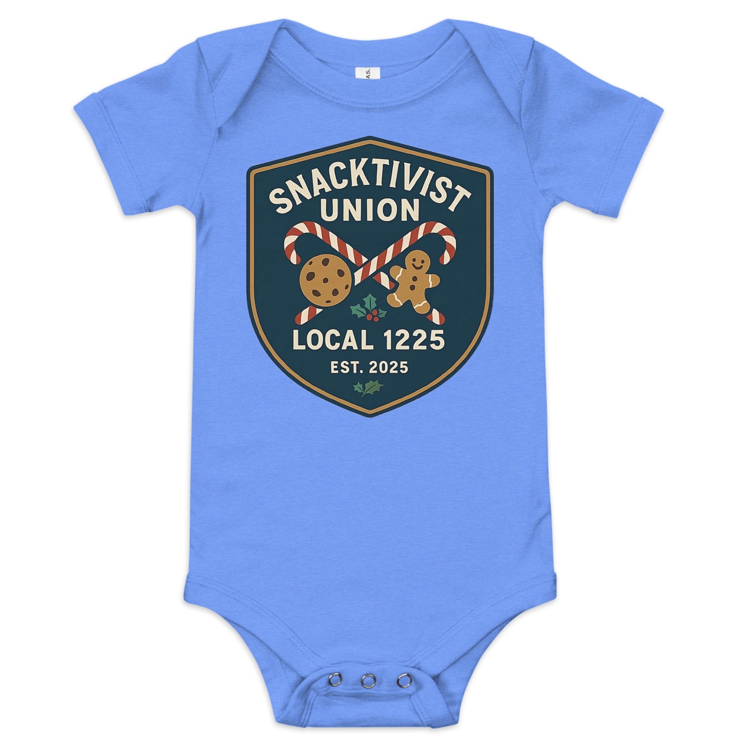 Snacktivist baby onesie heather columbia blue