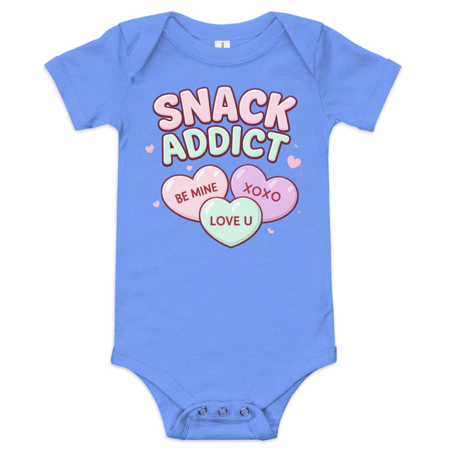Valentine Snack Addict baby onesie heather columbia blue