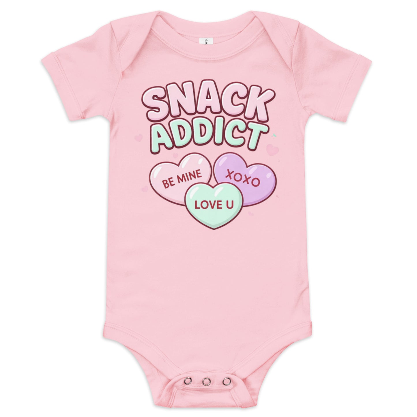 Valentine Snack Addict baby onesie pink