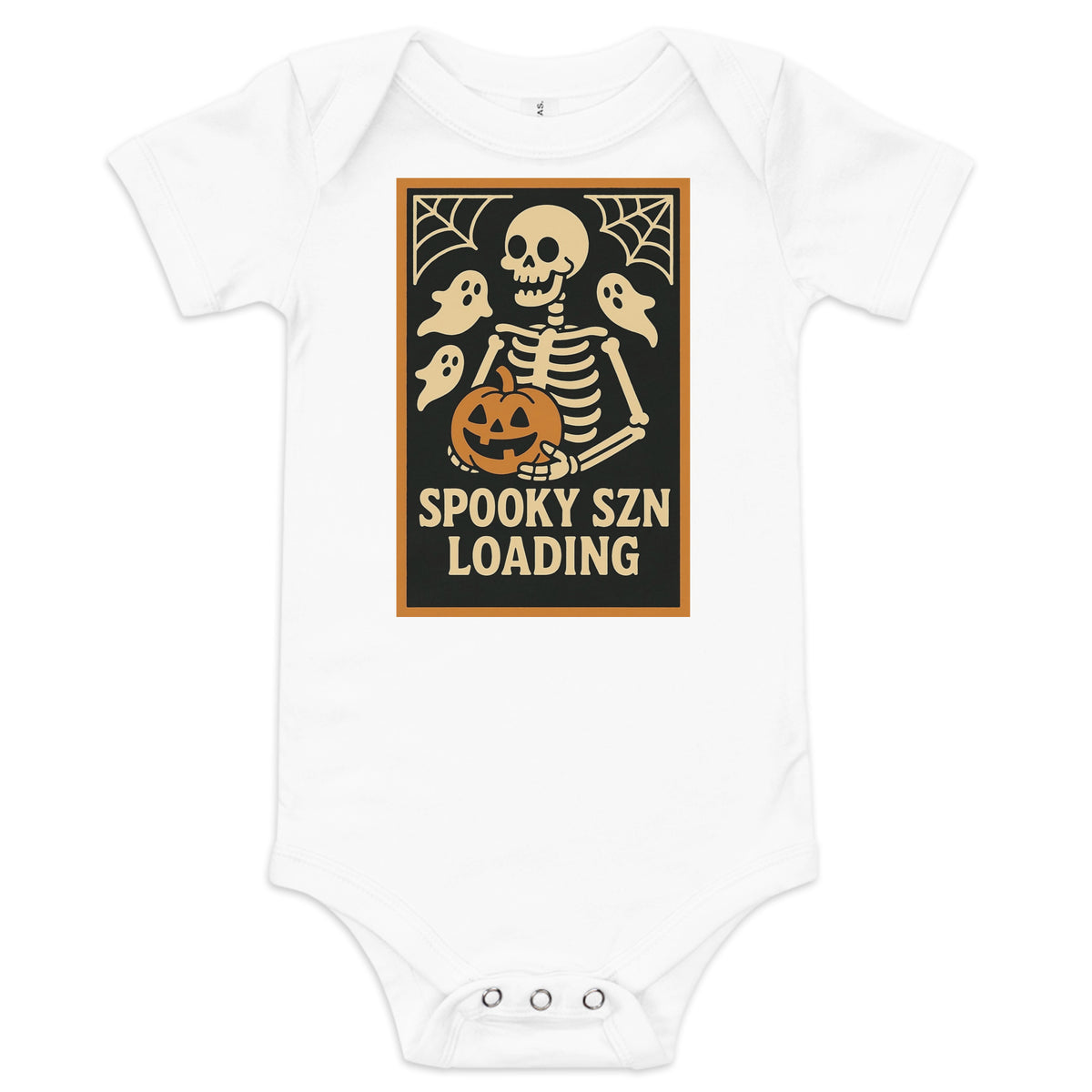 Spooky Szn Baby Onesie in White, front view