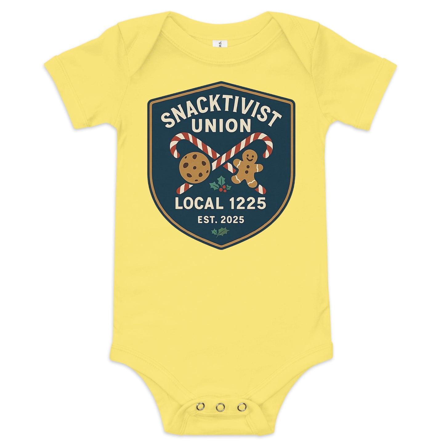 Snacktivist baby onesie yellow