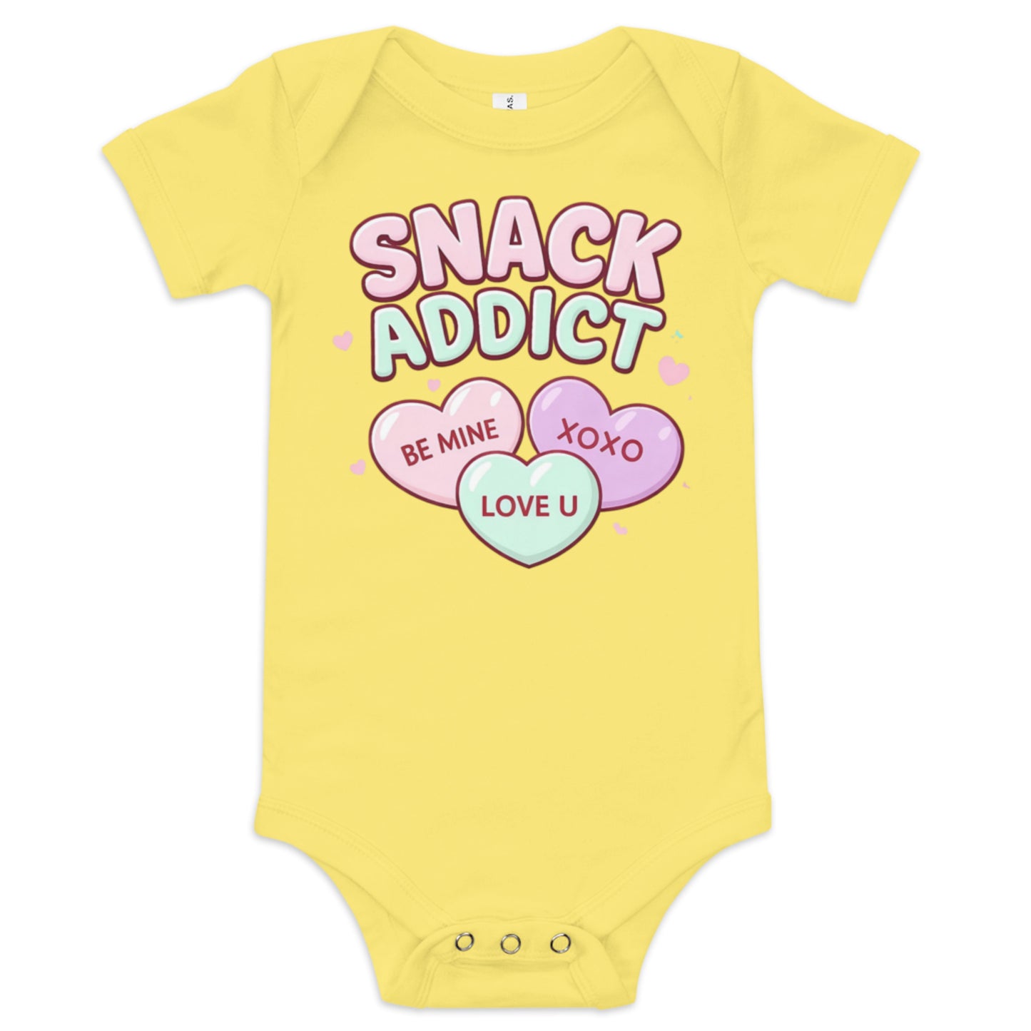 Valentine Snack Addict baby onesie yellow