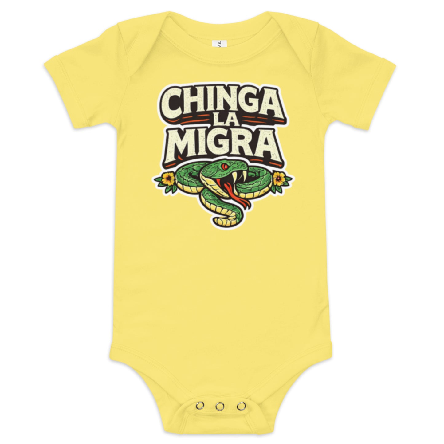 Chinga La Migra baby onesie yellow