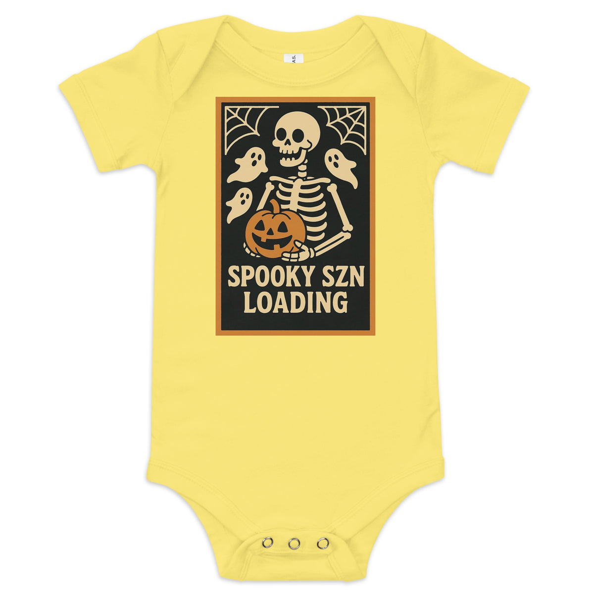 Spooky Szn Baby Onesie in Yellow, front view