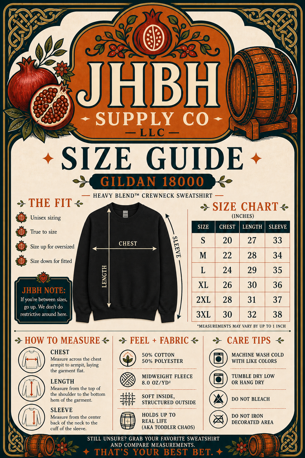 Paused My Game crewneck size chart
