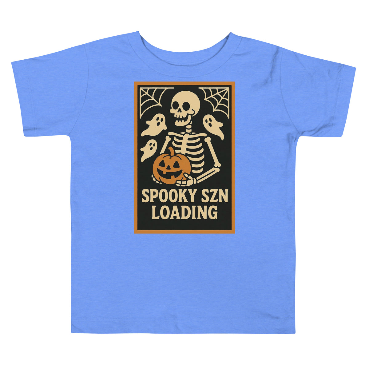 Spooky Szn Toddler Tee in Heather Columbia Blue, front view