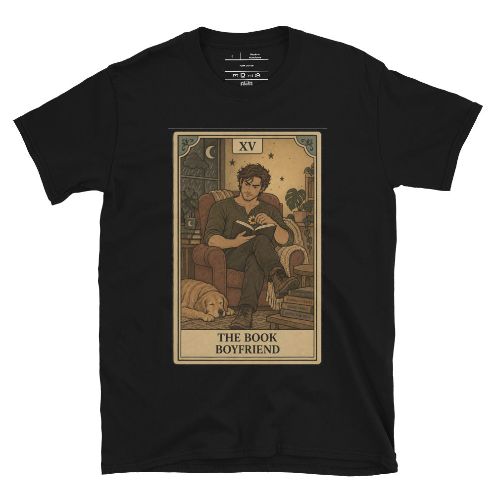 Book Boyfriend tarot card unisex tee in black