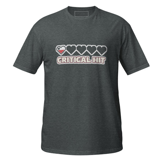 Crit Hit unisex tee dark heather front