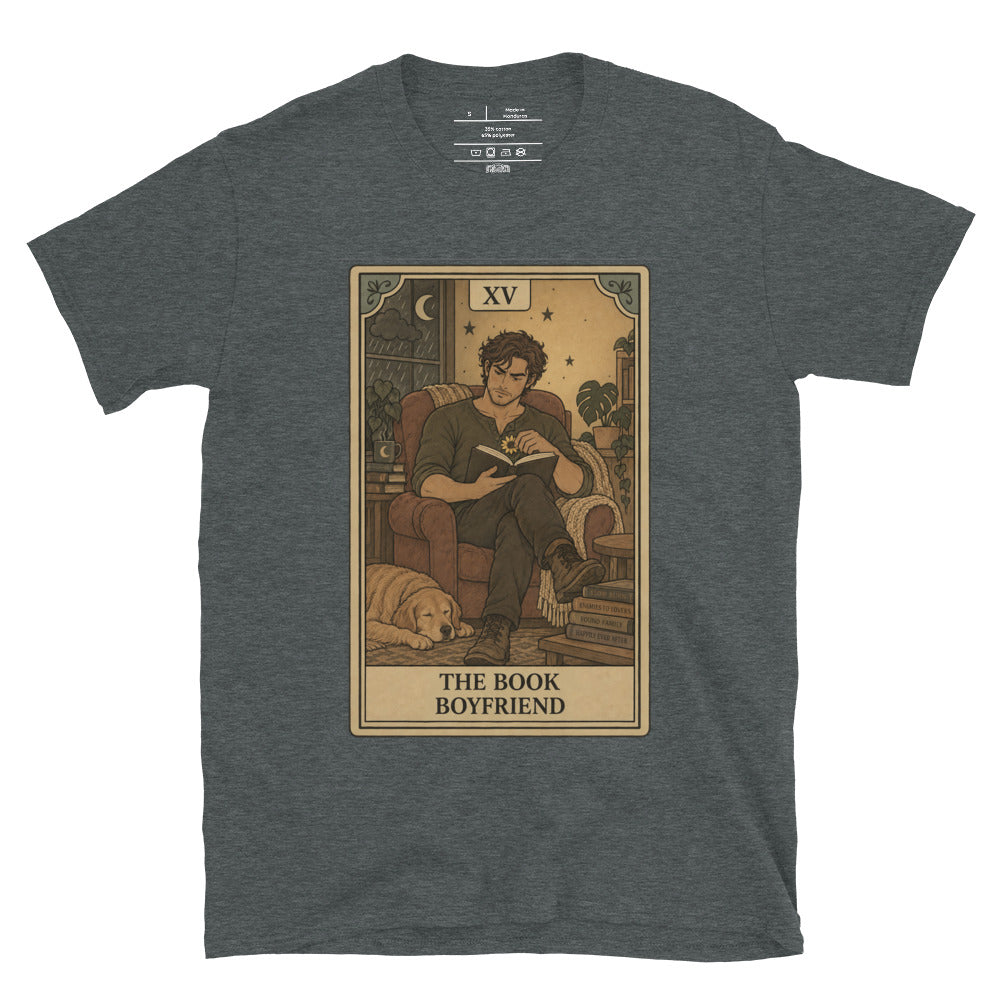 Book Boyfriend tarot card unisex tee in dark heather