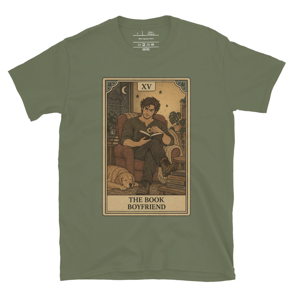Book Boyfriend tarot card unisex tee in military green
