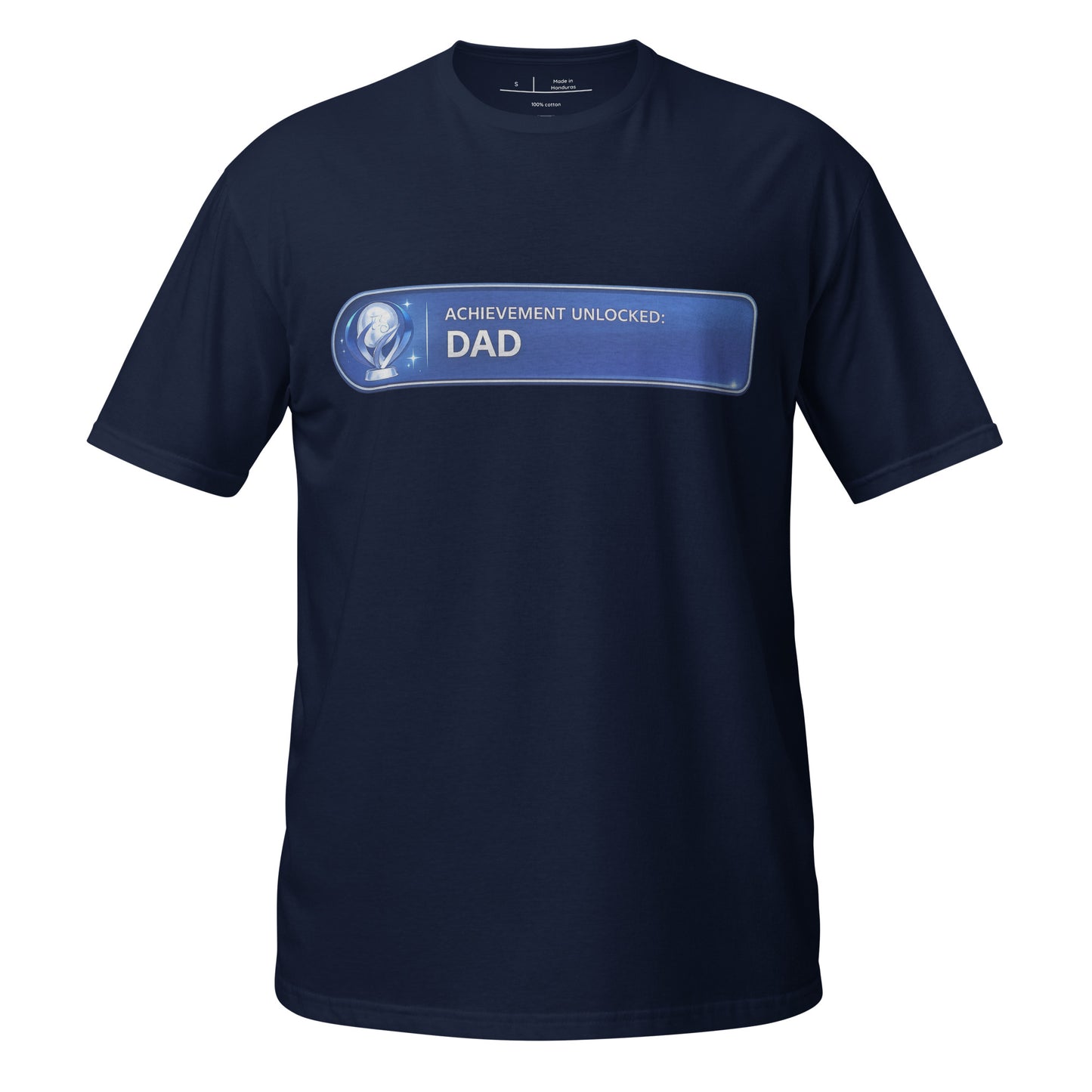 Achievement Unlocked Dad PlayStation tee navy front
