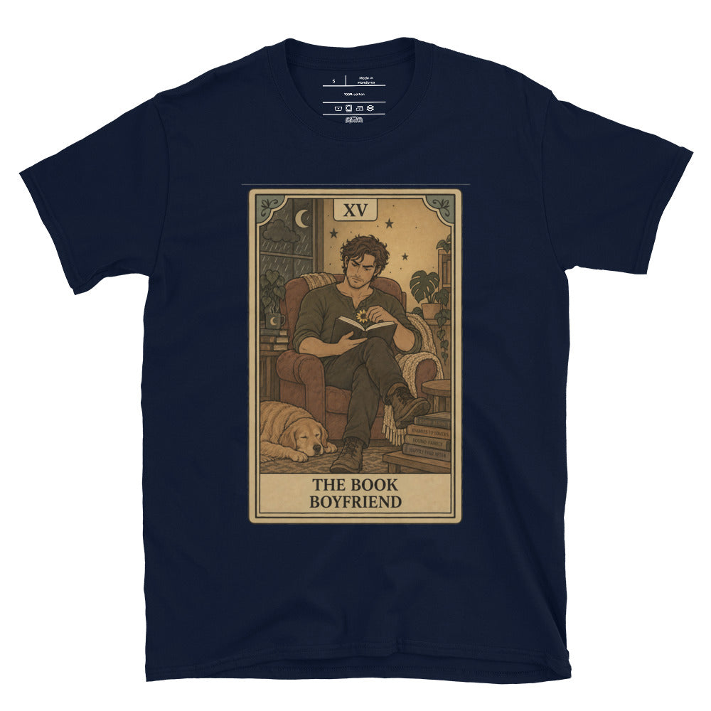 Book Boyfriend tarot card unisex tee in navy