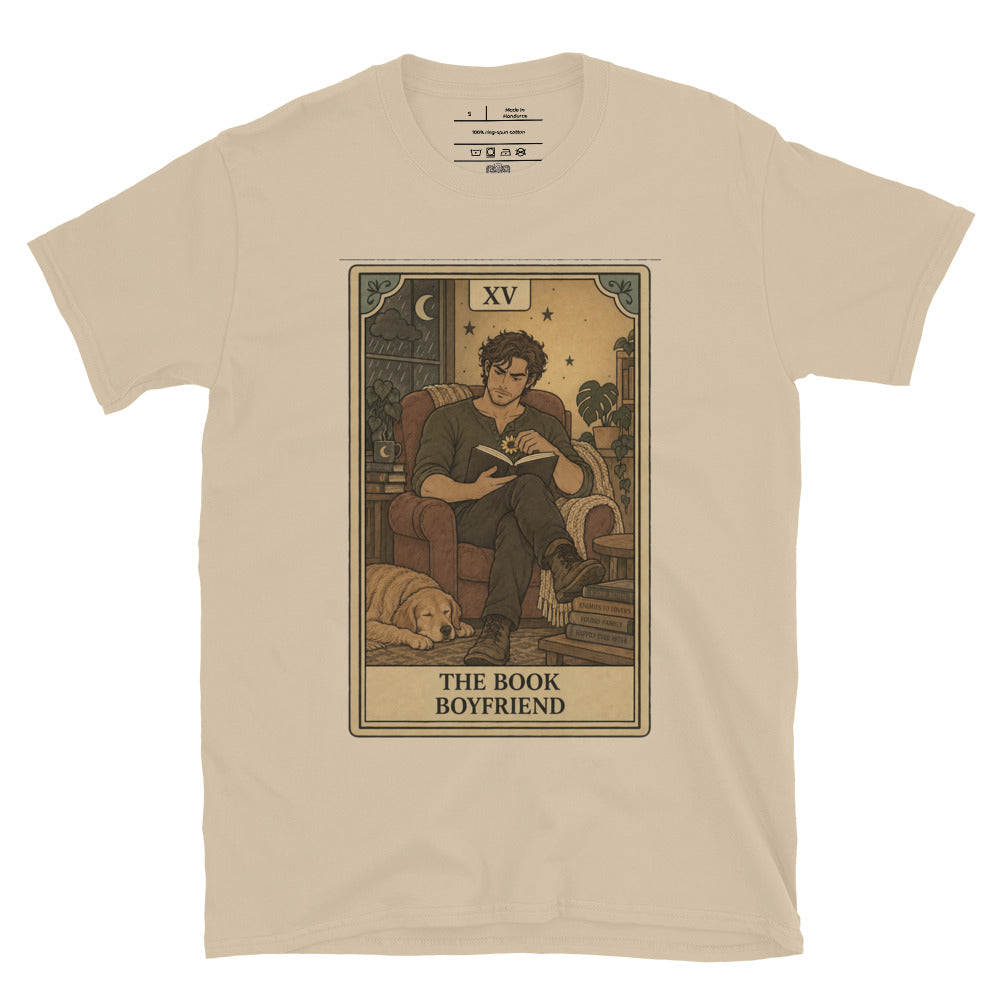 Book Boyfriend tarot card unisex tee in sand