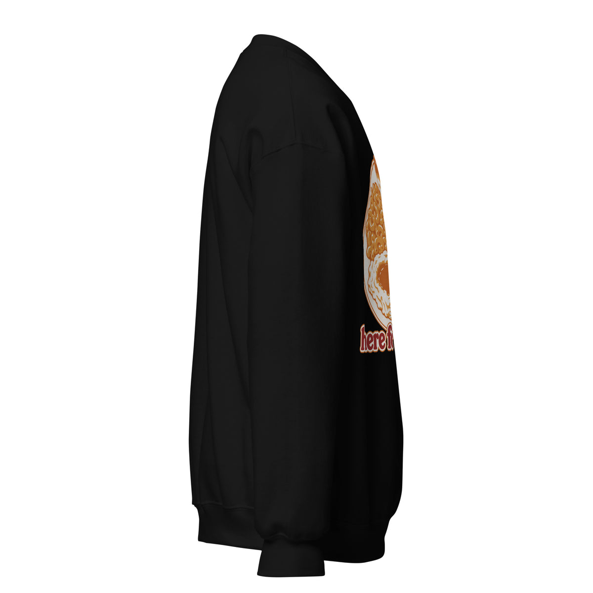 Here for the Sides unisex crewneck in black, right side view