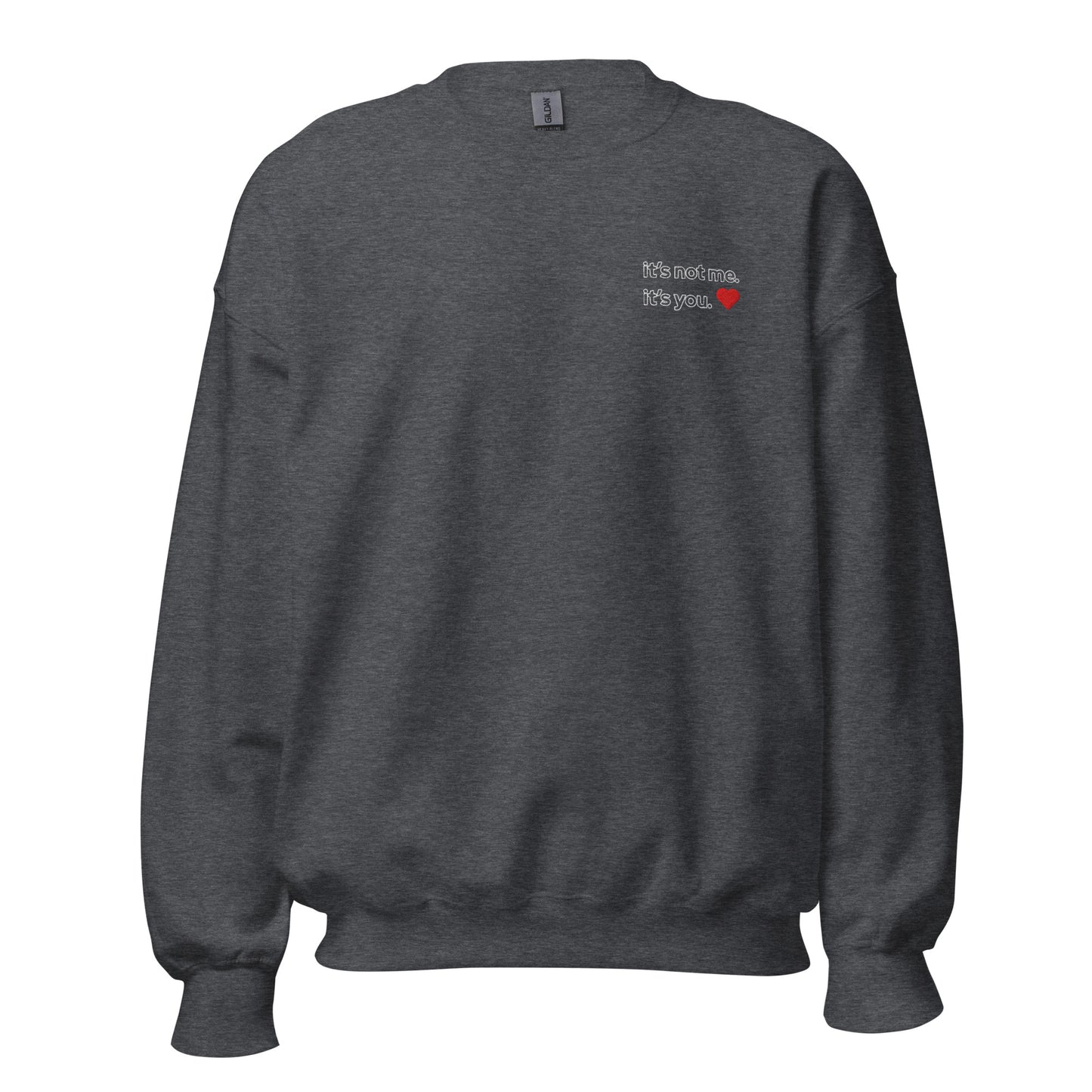 It's Not Me embroidered crewneck dark heather front