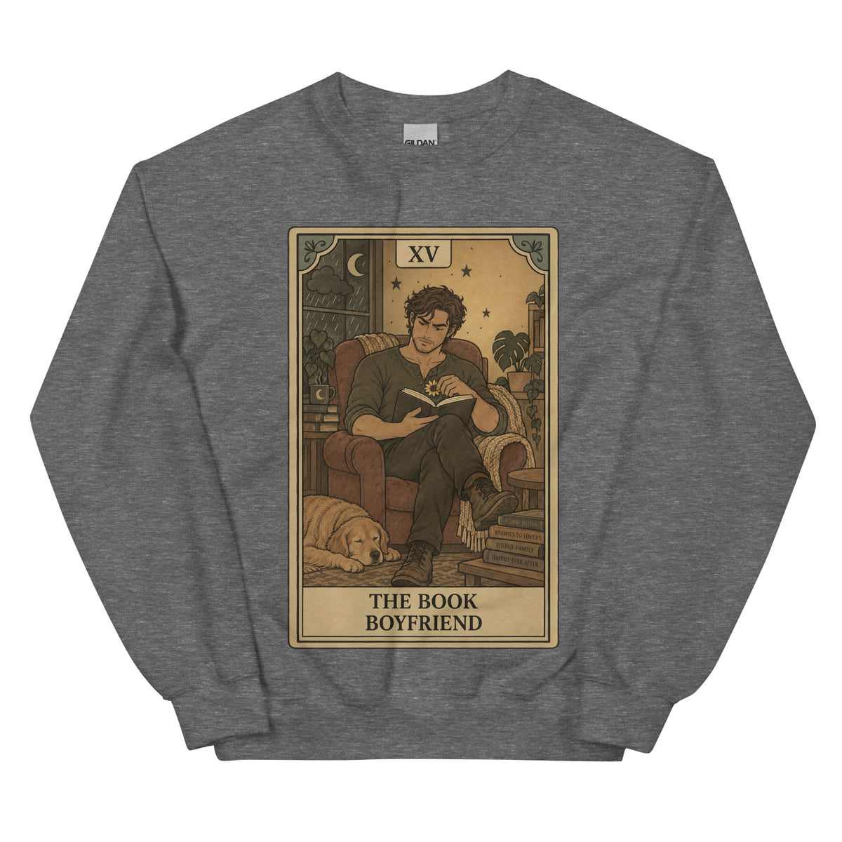 Book Boyfriend tarot card unisex crewneck in graphite heather