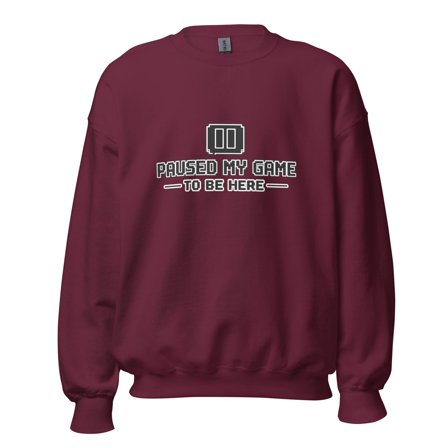 Paused My Game gamer dad crewneck maroon front