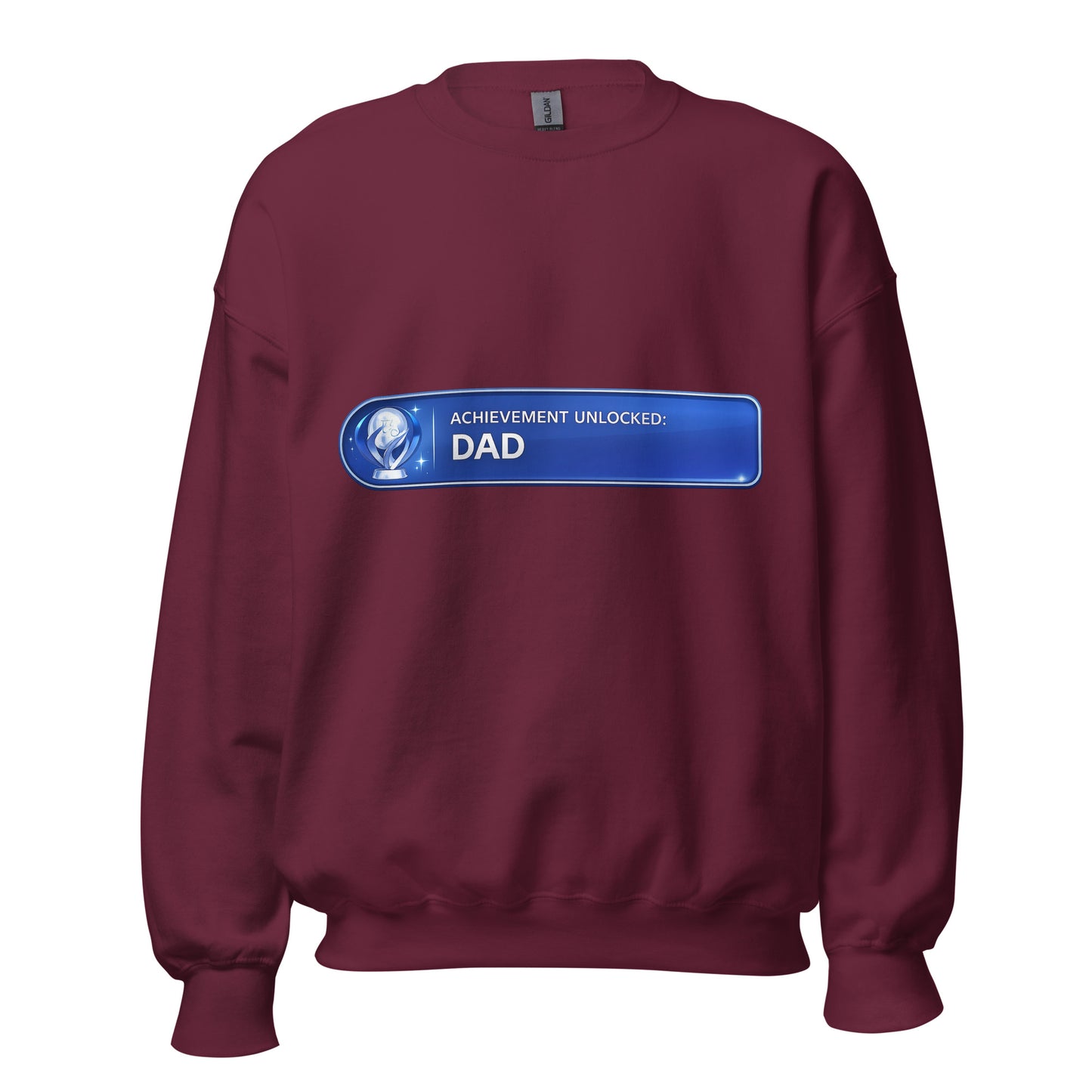 Achievement Unlocked Dad PlayStation crewneck maroon front