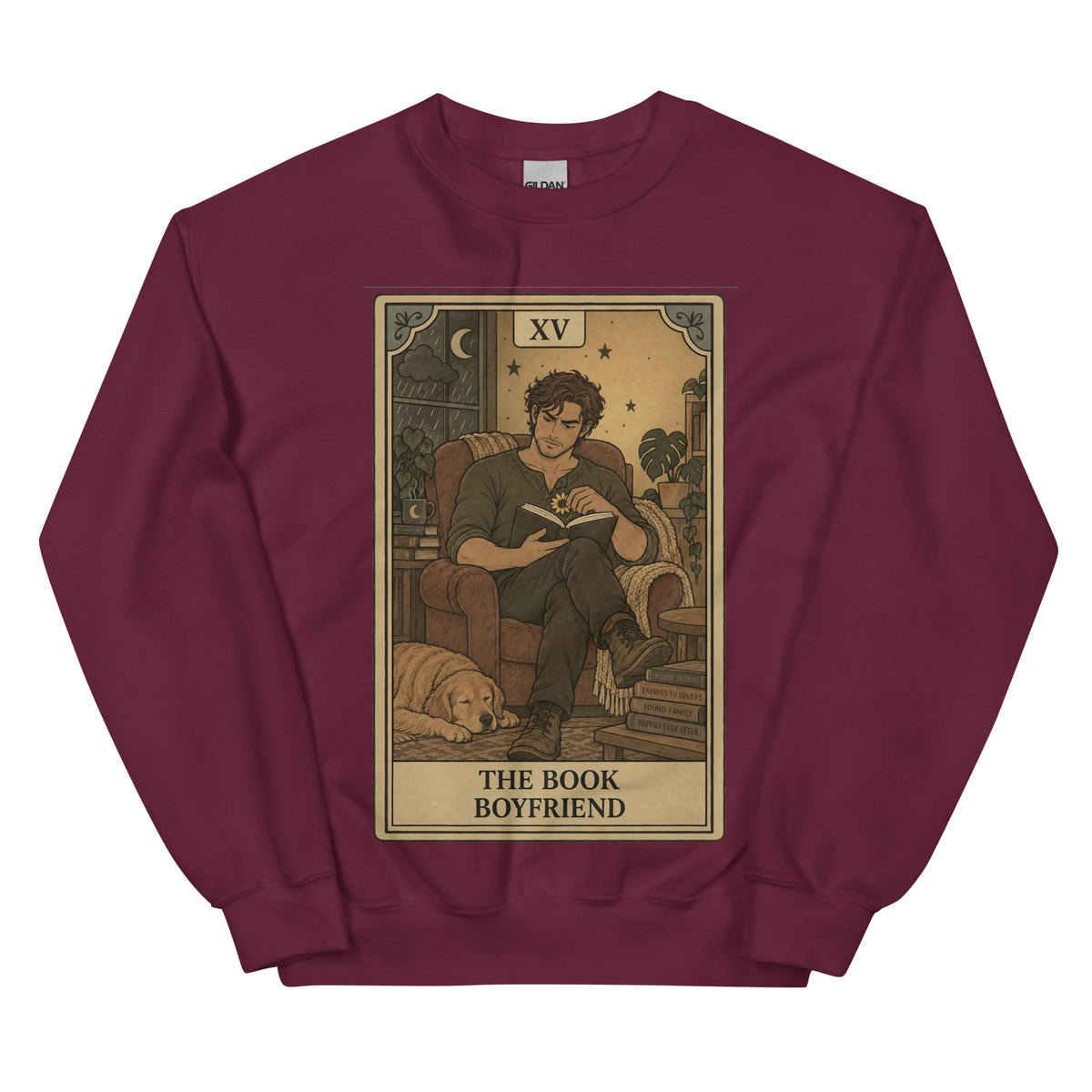 Book Boyfriend tarot card unisex crewneck in maroon
