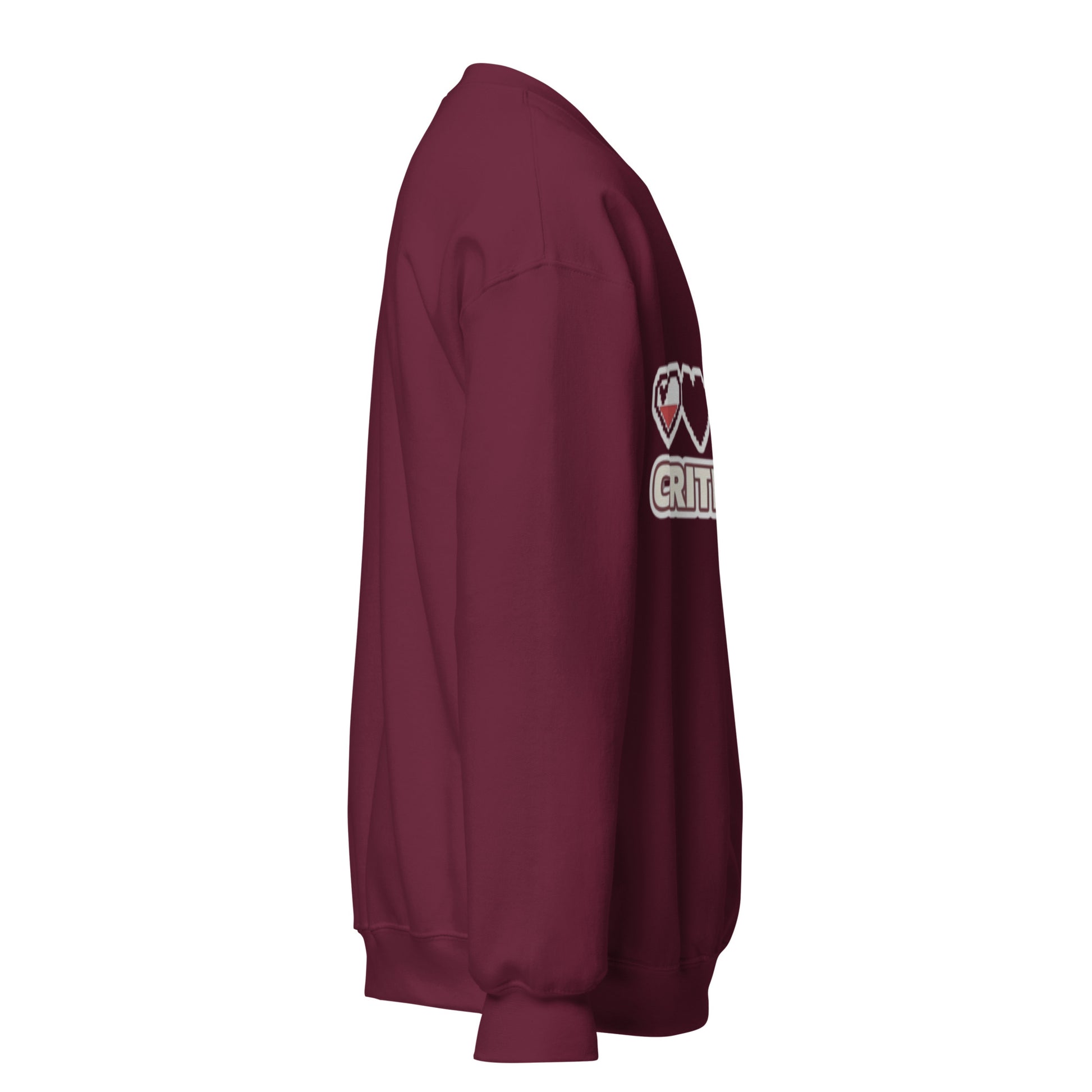 Crit Hit unisex crewneck maroon right