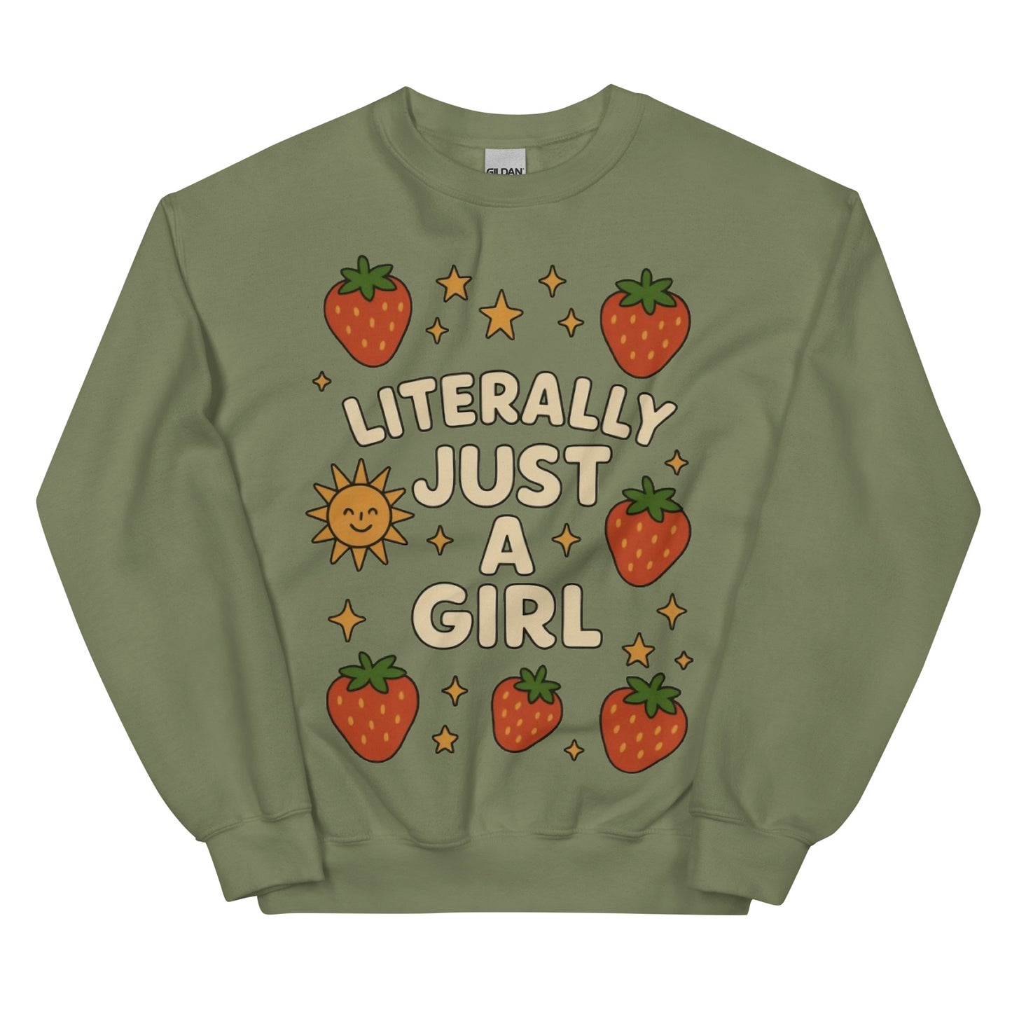 Just a Girl unisex crewneck military green front