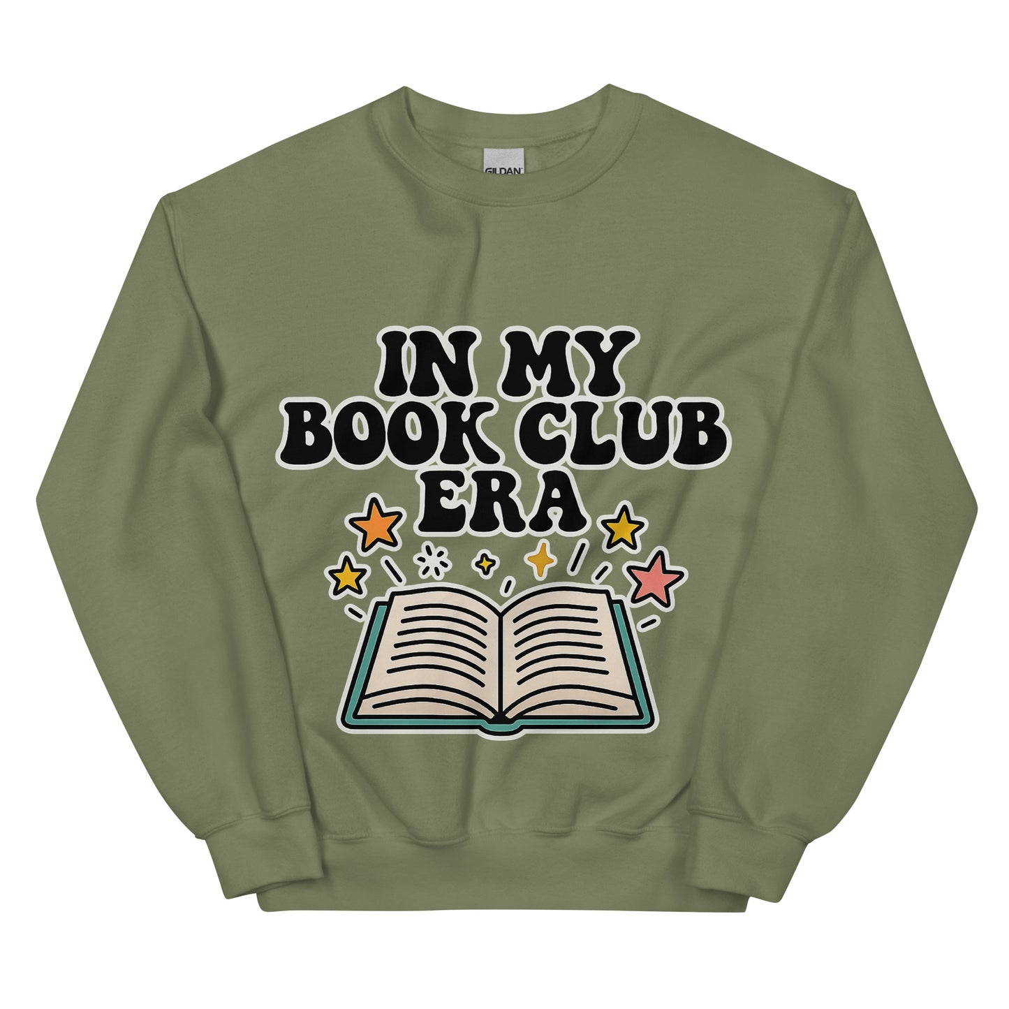Book Club Era unisex crewneck military green front