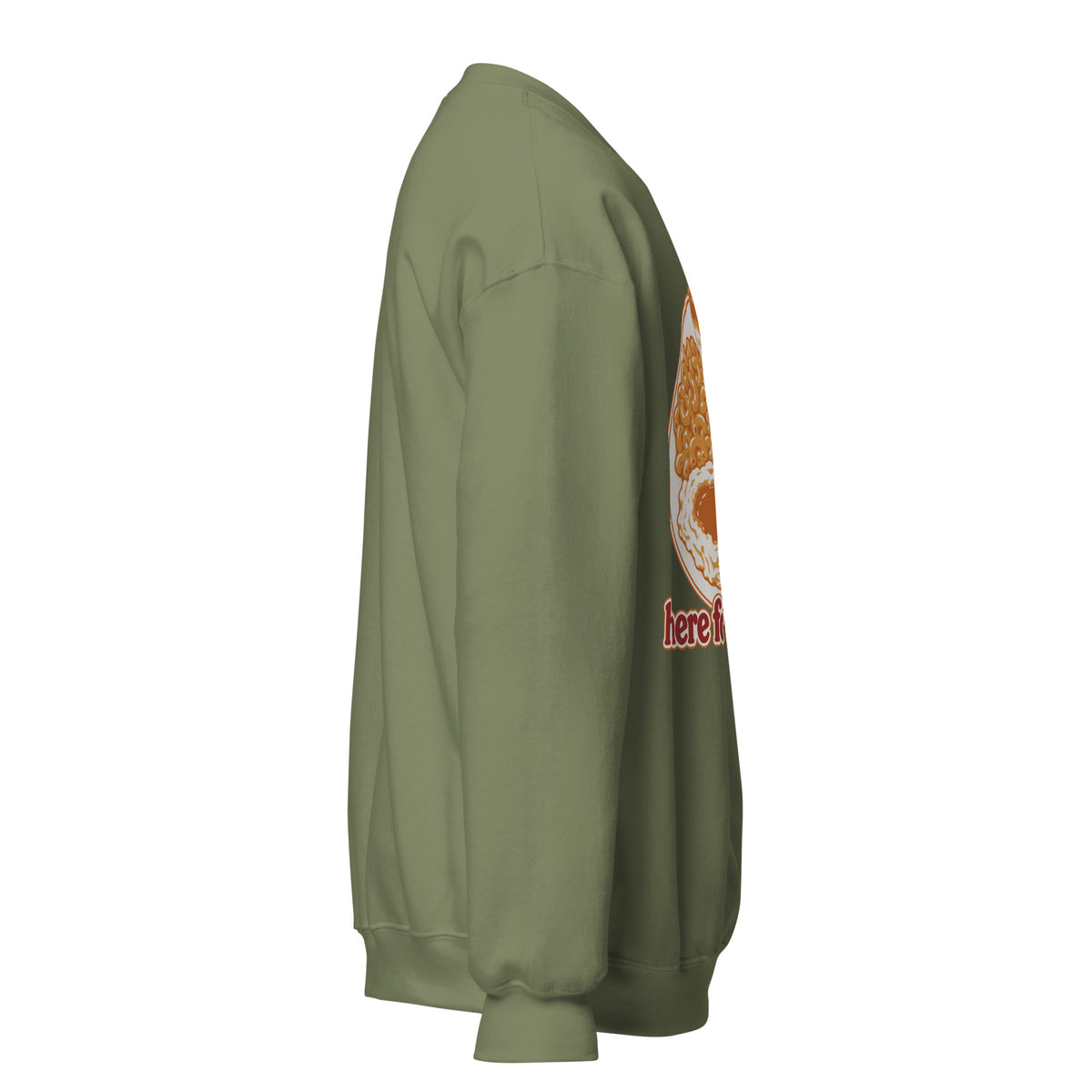 Here for the Sides unisex crewneck in military green, right side view