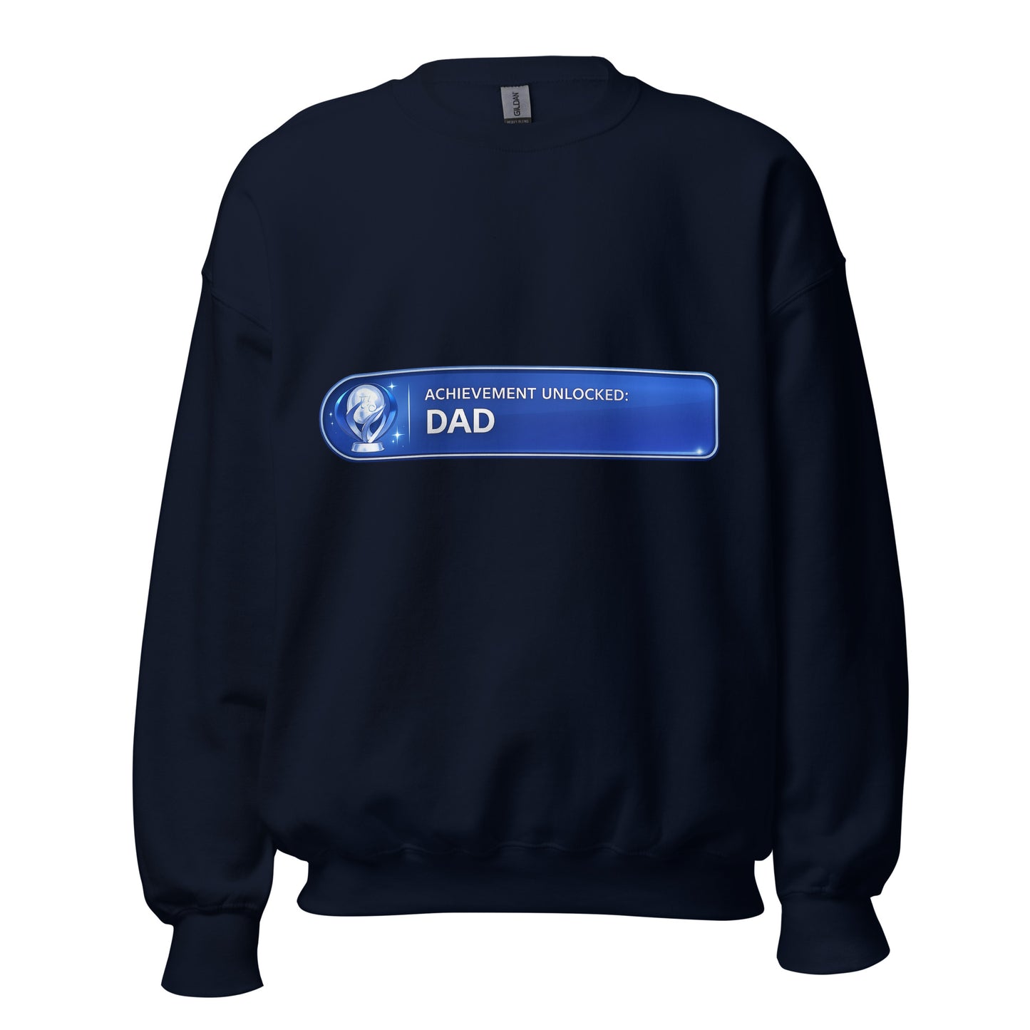 Achievement Unlocked Dad PlayStation crewneck navy front