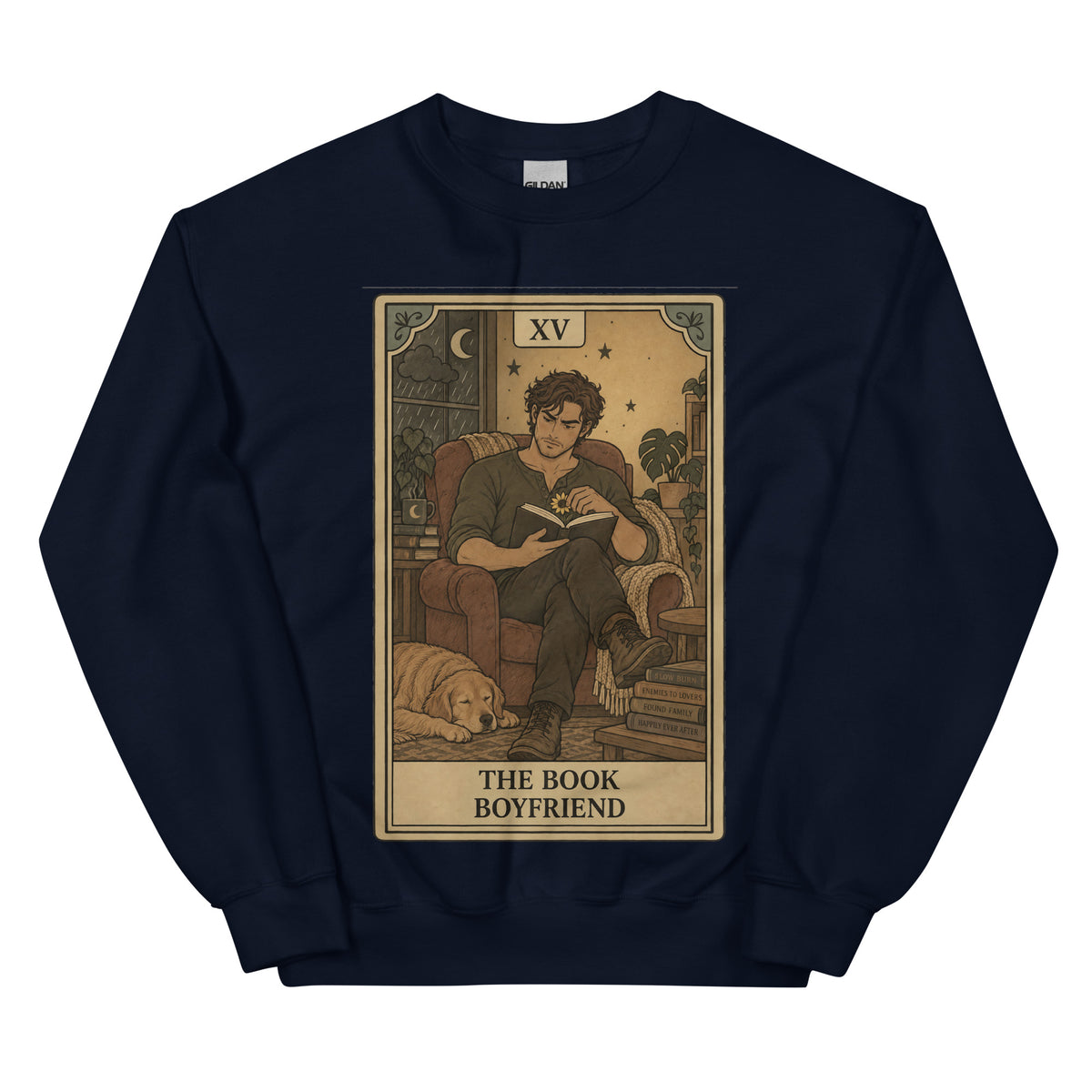 Book Boyfriend tarot card unisex crewneck in navy