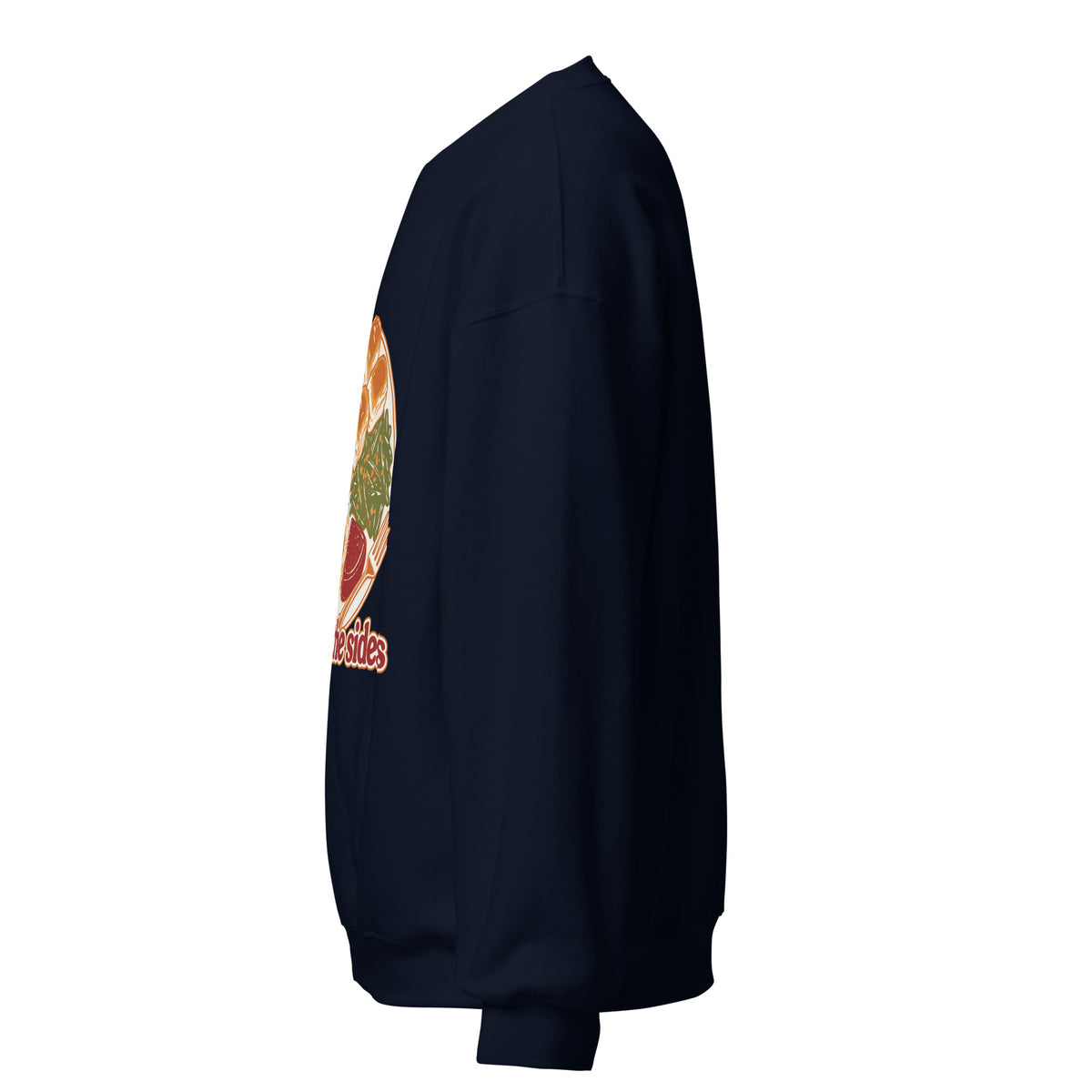 Here for the Sides unisex crewneck in navy, left side view
