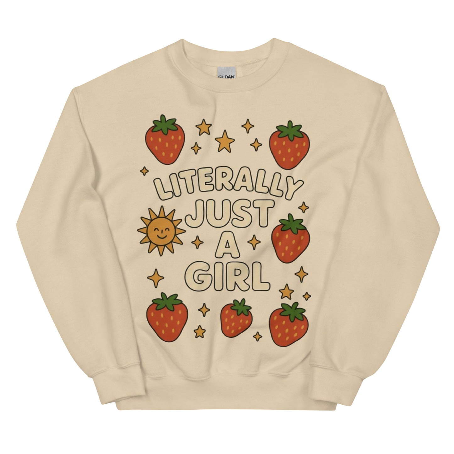 Just a Girl unisex crewneck sand front