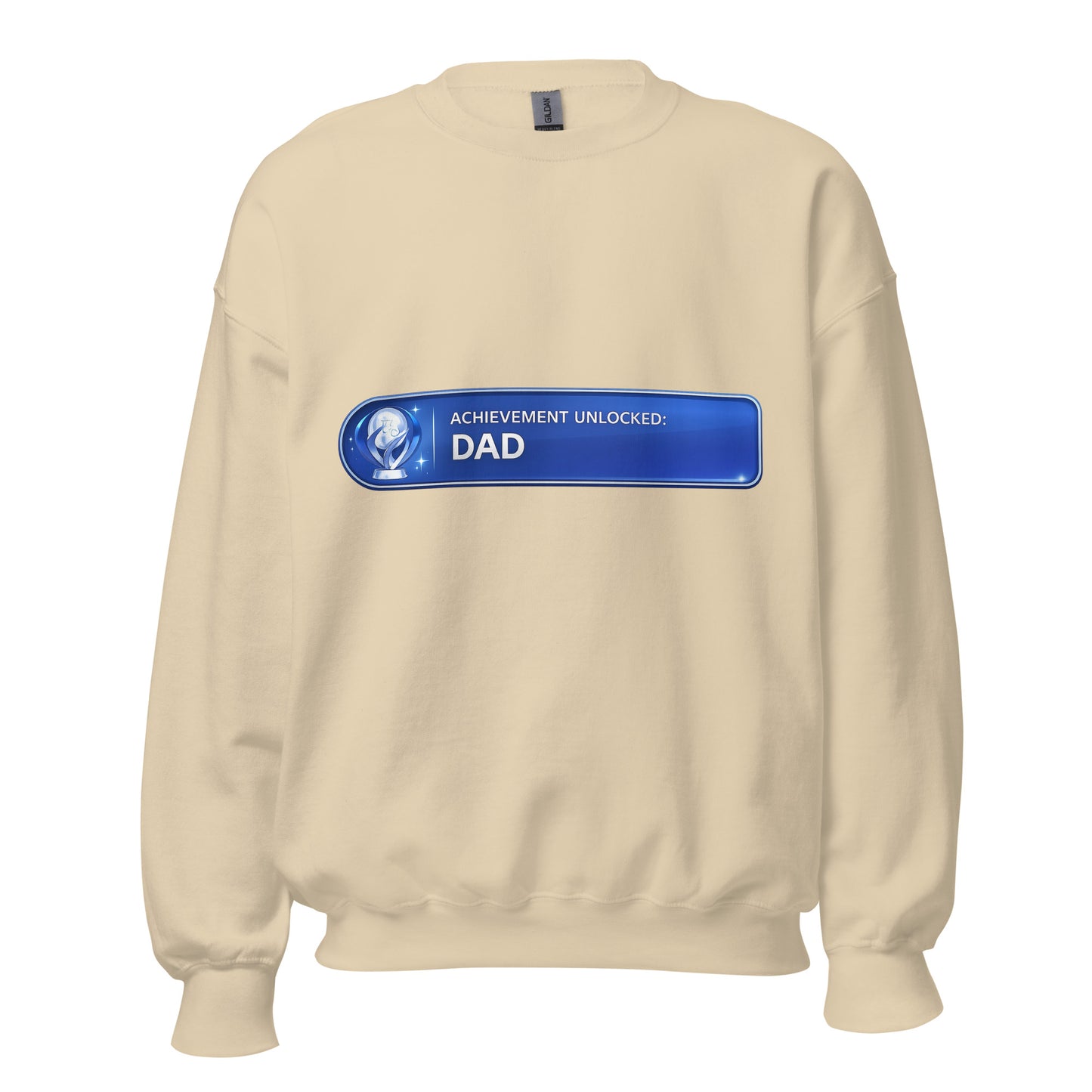 Achievement Unlocked Dad PlayStation crewneck sand front