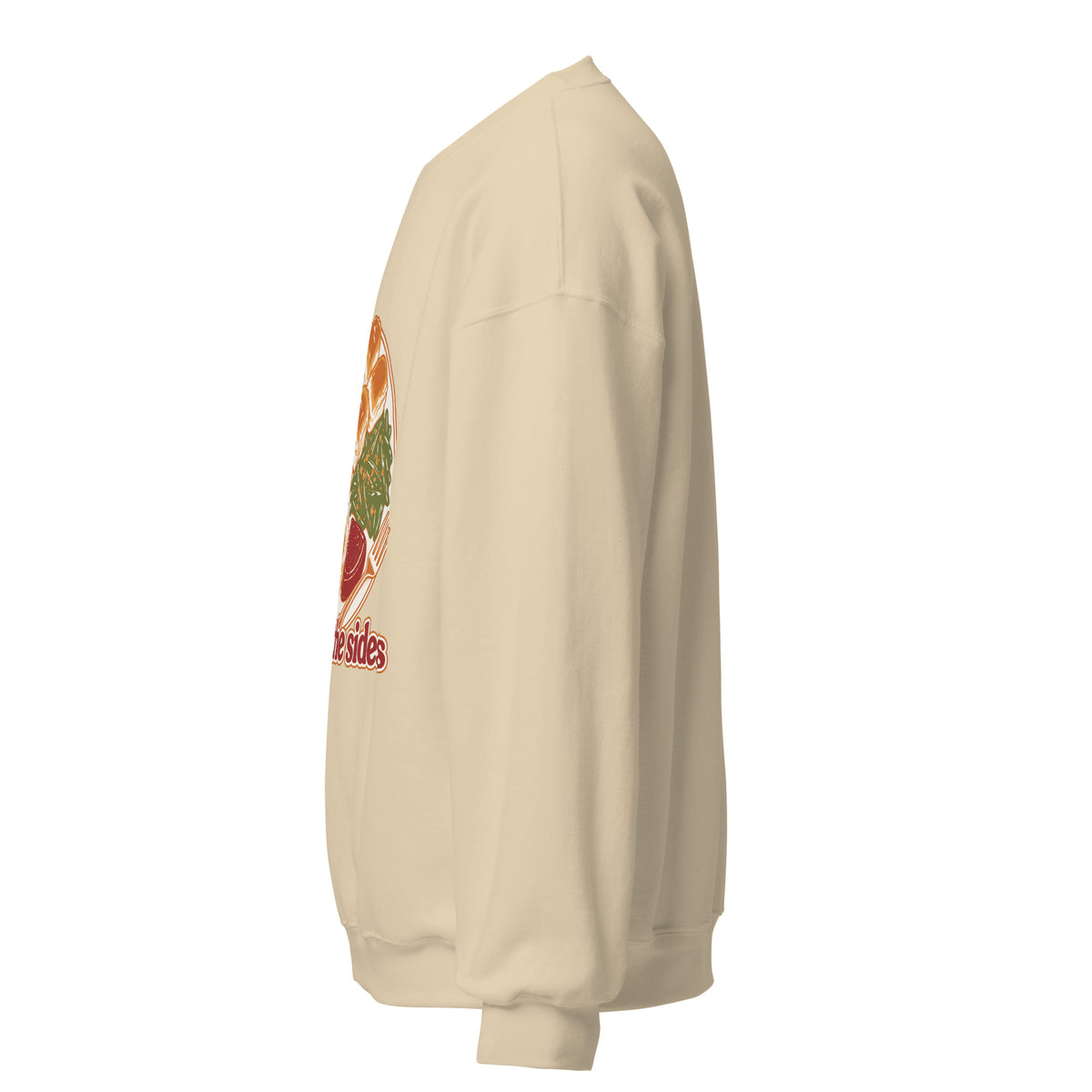 Here for the Sides unisex crewneck in sand, left side view