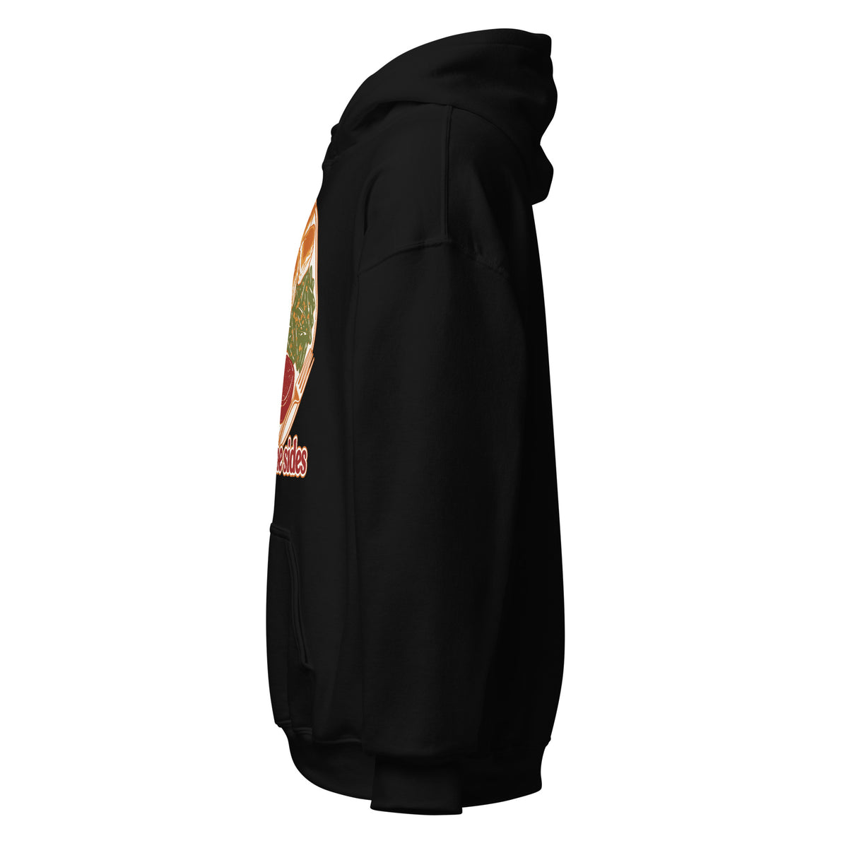 Here for the Sides unisex hoodie in black, left side view