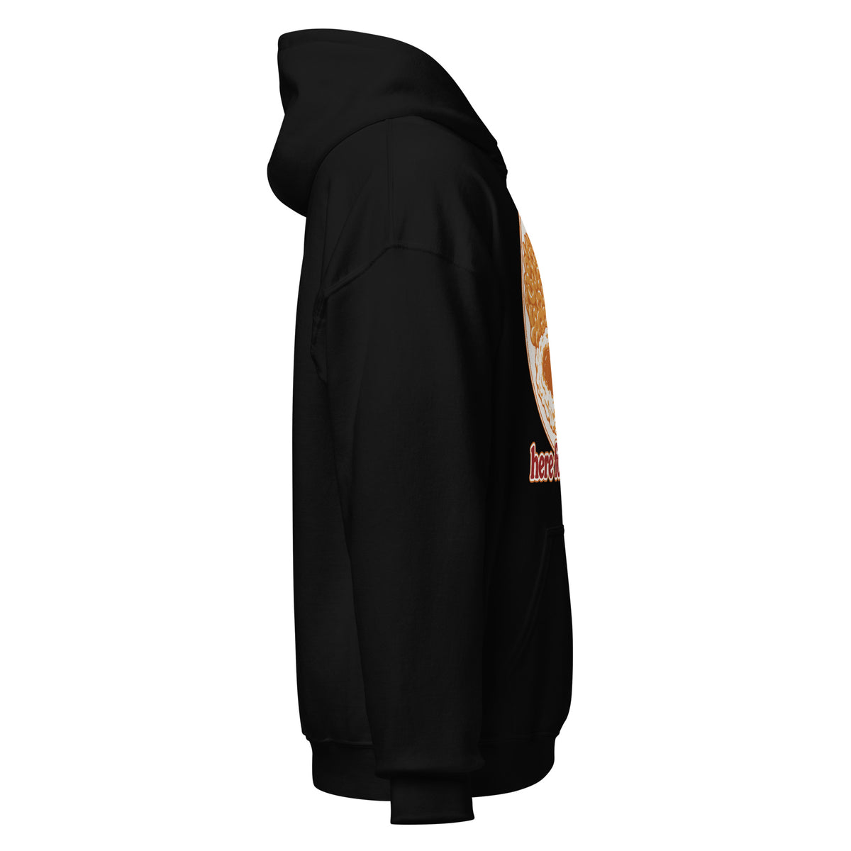 Here for the Sides unisex hoodie in black, right side view